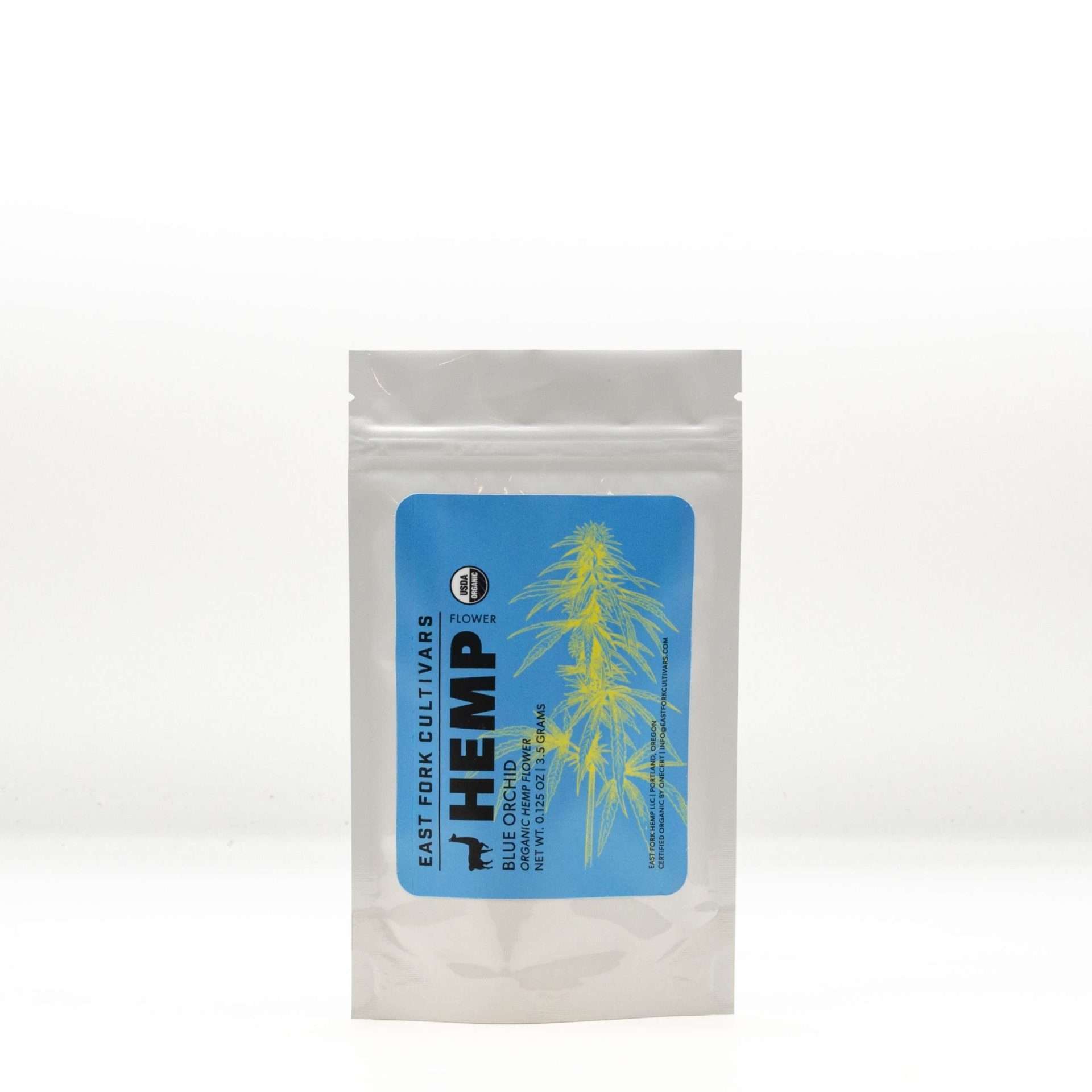Blue Orchid Organic Hemp Flower Eighth Packaging