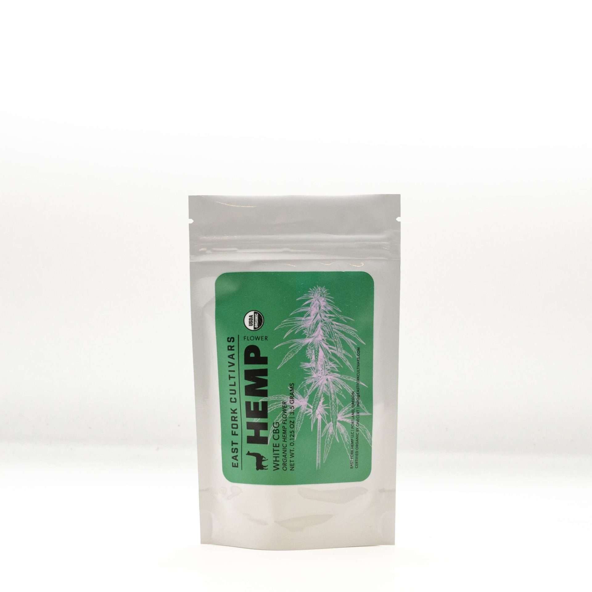 White CBG Organic Hemp Flower Eighth Packaging